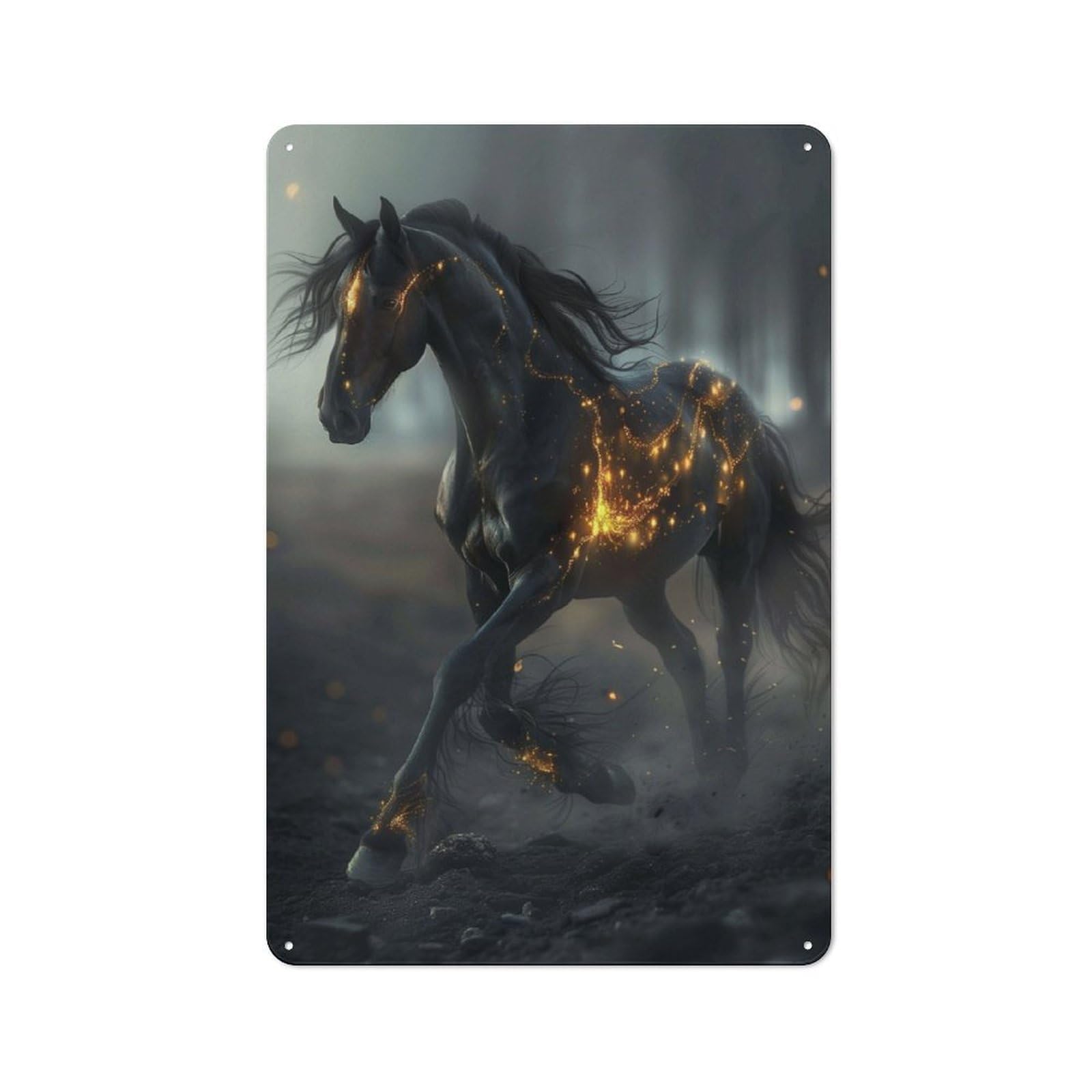 Junmoney Fantasy Horse Glow Black Tin Wall Plaque 30X20cm With For Man Cave Or Games Room, For Garage, Workshop And Man Cave Decoration
