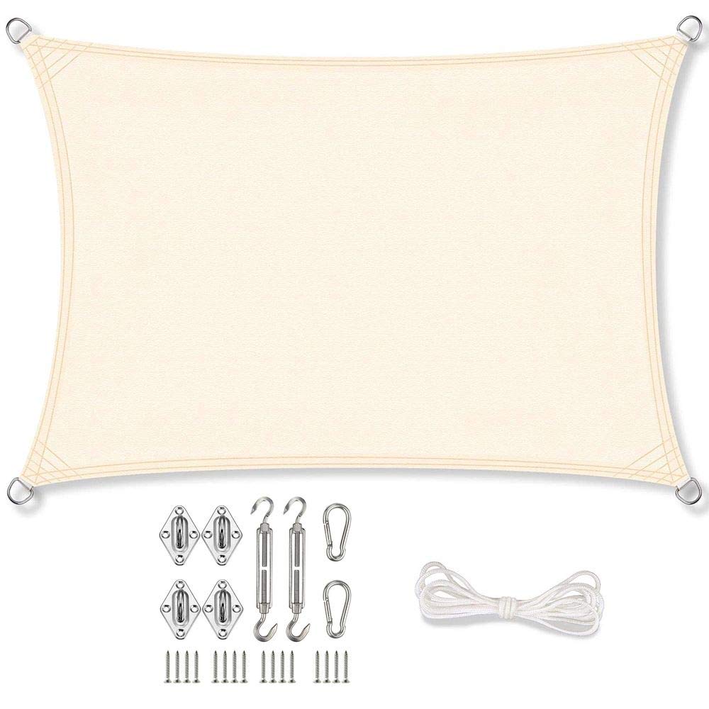Stonehill Sonnensegel Rechteck 2 x 3 m + GRATIS (!) Befestigungsmaterial | für Garten, Balkon & Terrasse | Sonnenschutz | Wetterschutz | wasserabweisend | PES | Polyester (Creme)