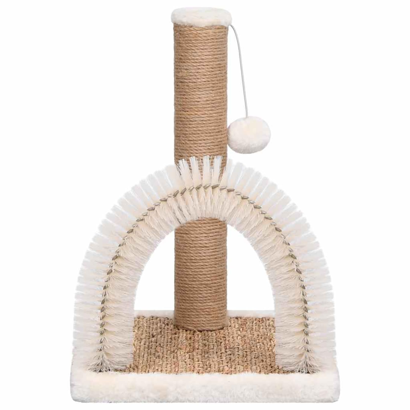 Gecheer Tiragraffi per gatti con curvo per la cura del pelo, 49 x 29 x 42 cm, con 1 palla sospesa, una spazzola per la cura e un tronco tiragraffi, truciolato, peluche, erba marina