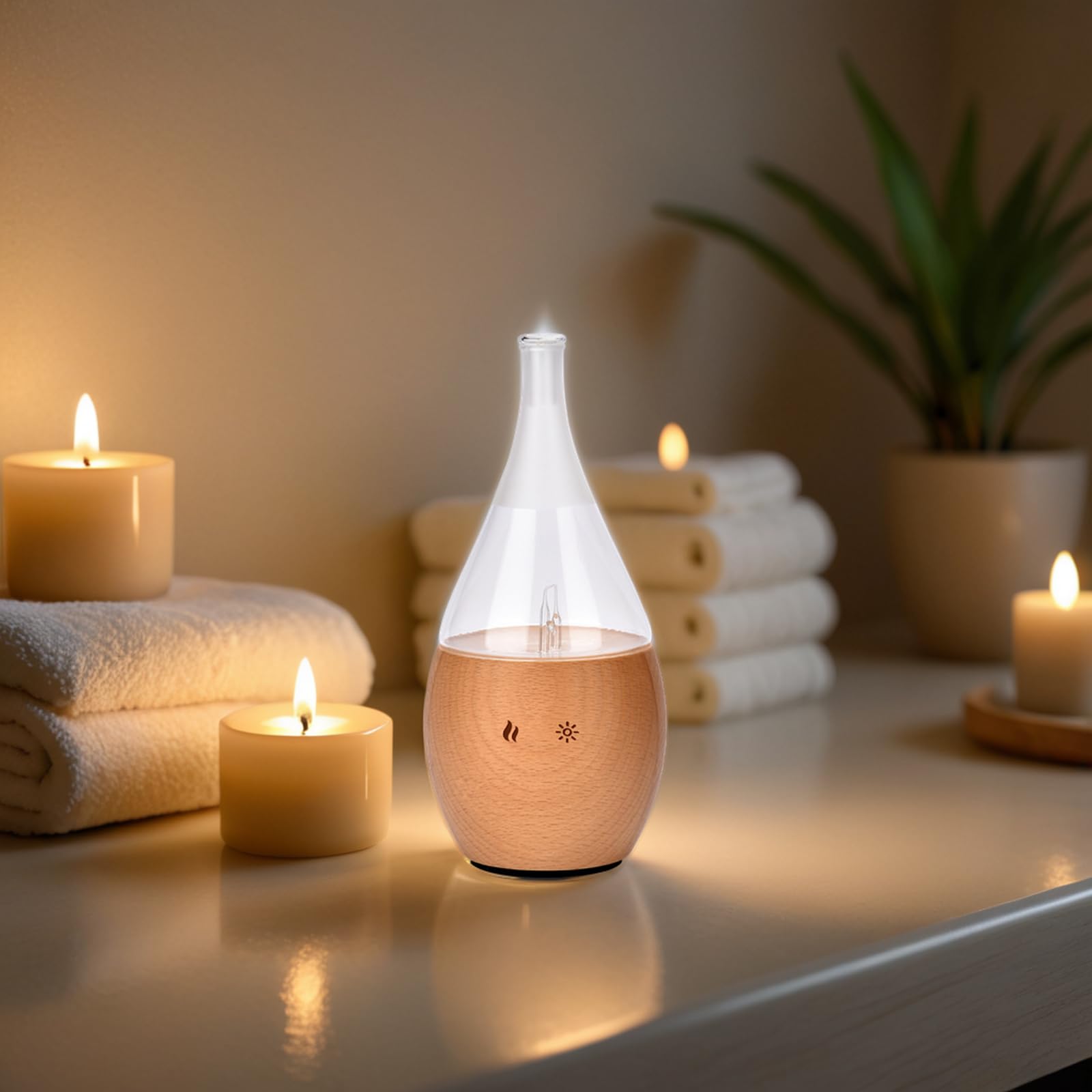 Zen'Arôme - Diffuseur d'Huiles Essentielles par Nébulisation Programmable Bolea - Intensité Réglable - jusqu'à 80m² - et Éclairage LED - Diffusion à Froid pour l’Aromathérapie, Minuterie - Bois, Verre