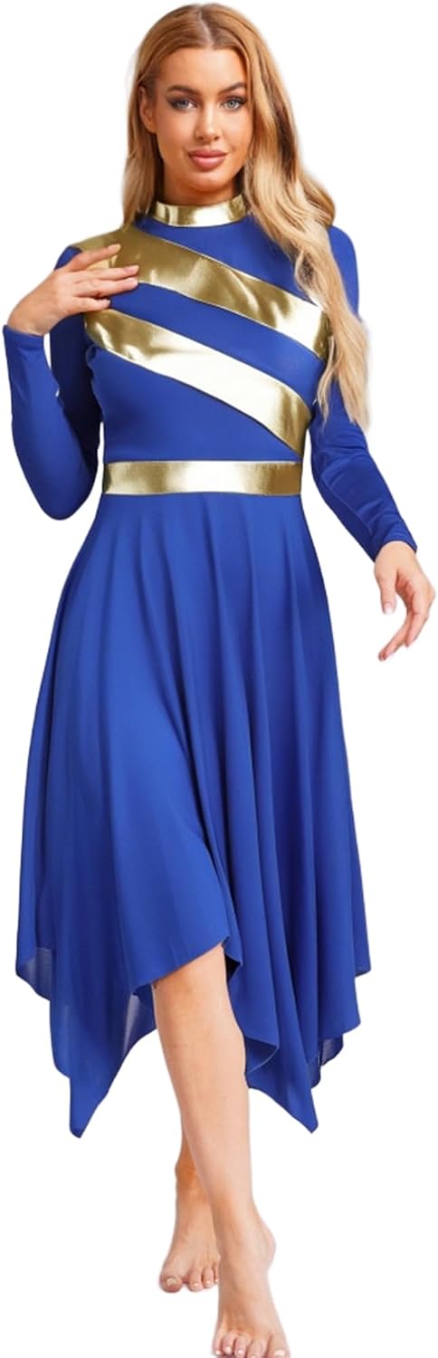TiaoBug Women's Asymmetrical Praise Lyrical Dance Tunic Overlay Dress Liturgical Worship Dancewear
