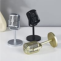 Vista 7 de Paquete de 3 accesorios de micrófono retro, modelo clásico de micrófono vintage con soporte, micrófonos de plástico, disfraz de juguete