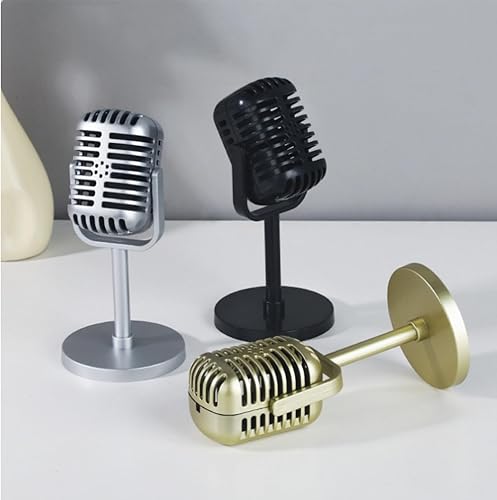 Miniatura 7 de Paquete de 3 accesorios de micrófono retro, modelo clásico de micrófono vintage con soporte, micrófonos de plástico, disfraz de juguete para