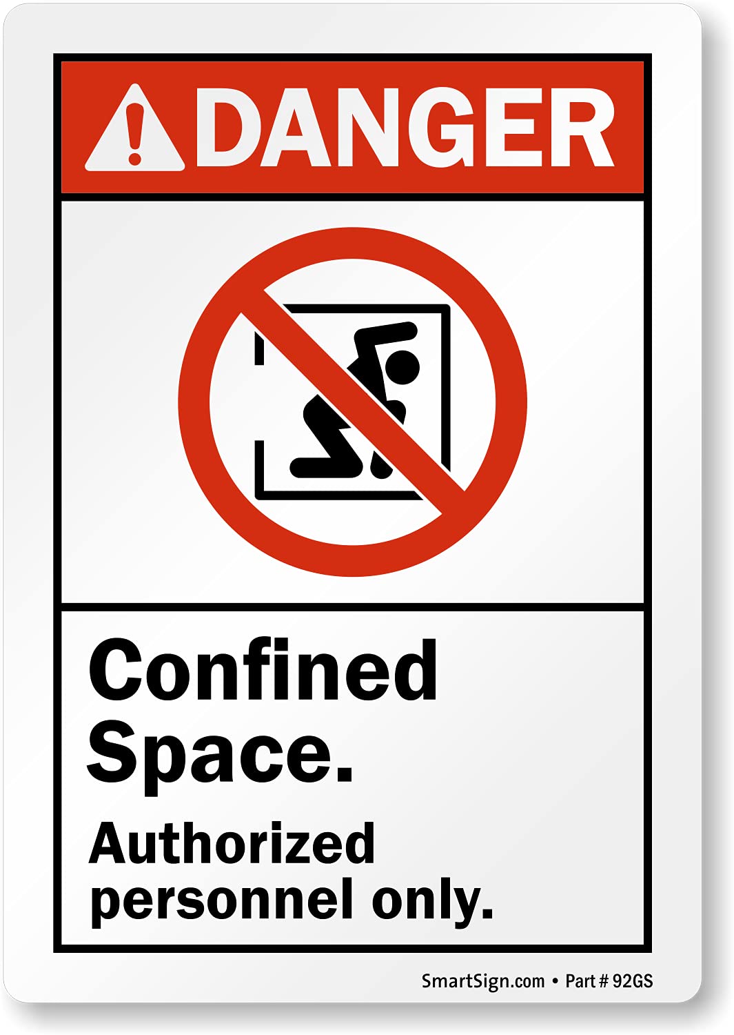 SmartSign 5 x 3.5 inch “Danger - Confined Space, Authorized Personnel Only” ANSI Label with Graphic, 3 mil Laminated Adhesive Polyester, Red, Black and White