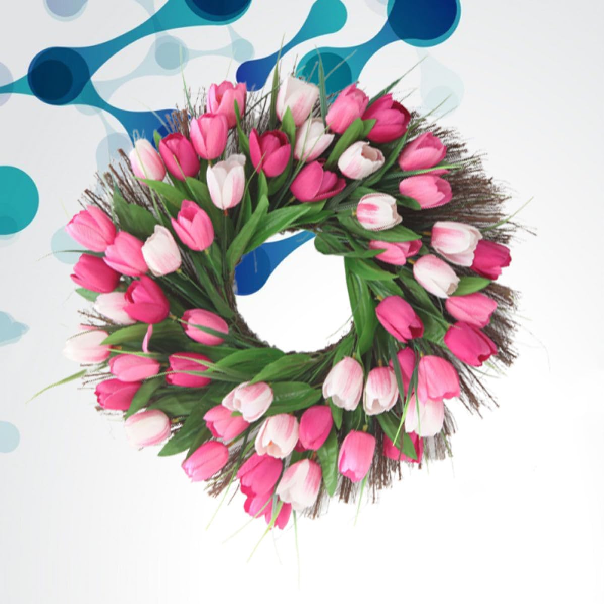 Beavorty Künstliche Blumenförmig Stoff aus Rattan Rosa und Tulpengirlande Leicht ohne Gießen Naturgetreu für Hochzeit und Outdoor Deko