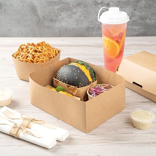Miniatura 4 de Restaurantware Bio Tek - Bandejas de hamburguesas de 8.4 x 6 x 3.5 pulgadas, 100 bandejas de papel desechables para alimentos, bandejas de papel