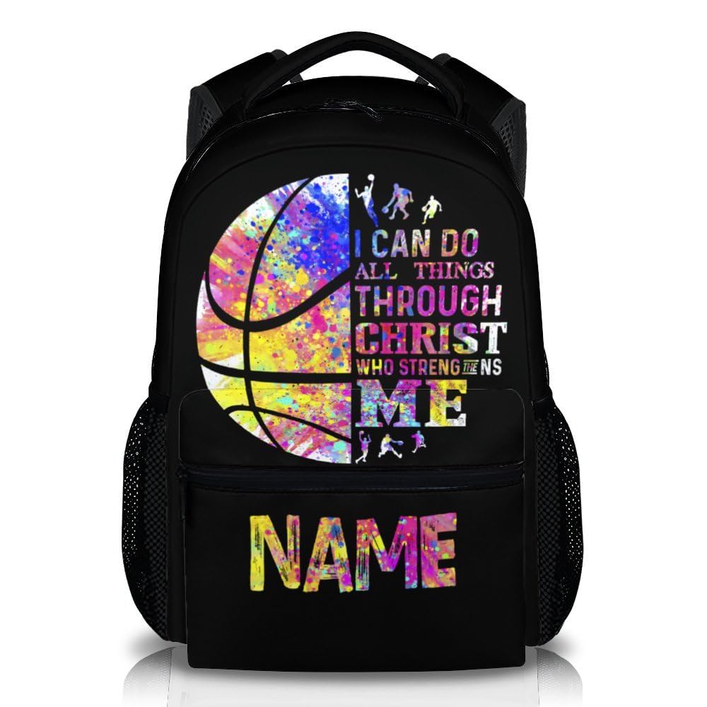 Homexzdiy Personalized Kids Boys Girls School Backpack, 16" Black Backpacks for School, Basketball Pattern Lightweight Bookbag for Elementary