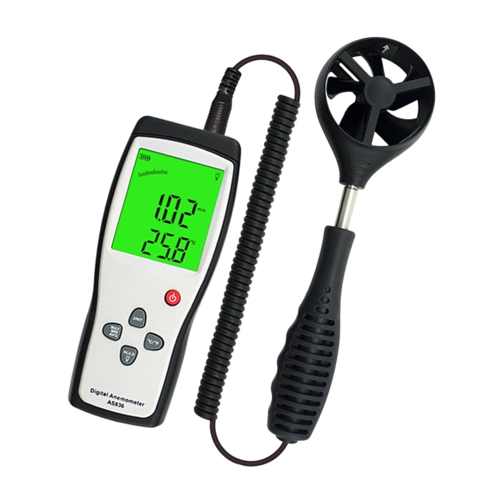 Medidor De Viento Portátil, Medidor De Viento De Amplio Rango De 0,3 a 45 M/s con Pantalla LCD Grande Legible a La Luz del Sol Y Carcasa De ABS Reforzado, Sonda Sensible para Sistemas De