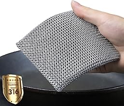 Cast Iron Scrubber - Thin Ring - 316 Stainless Steel Pan Cleaner - Built-in Silicone with Welded Rings (Large)