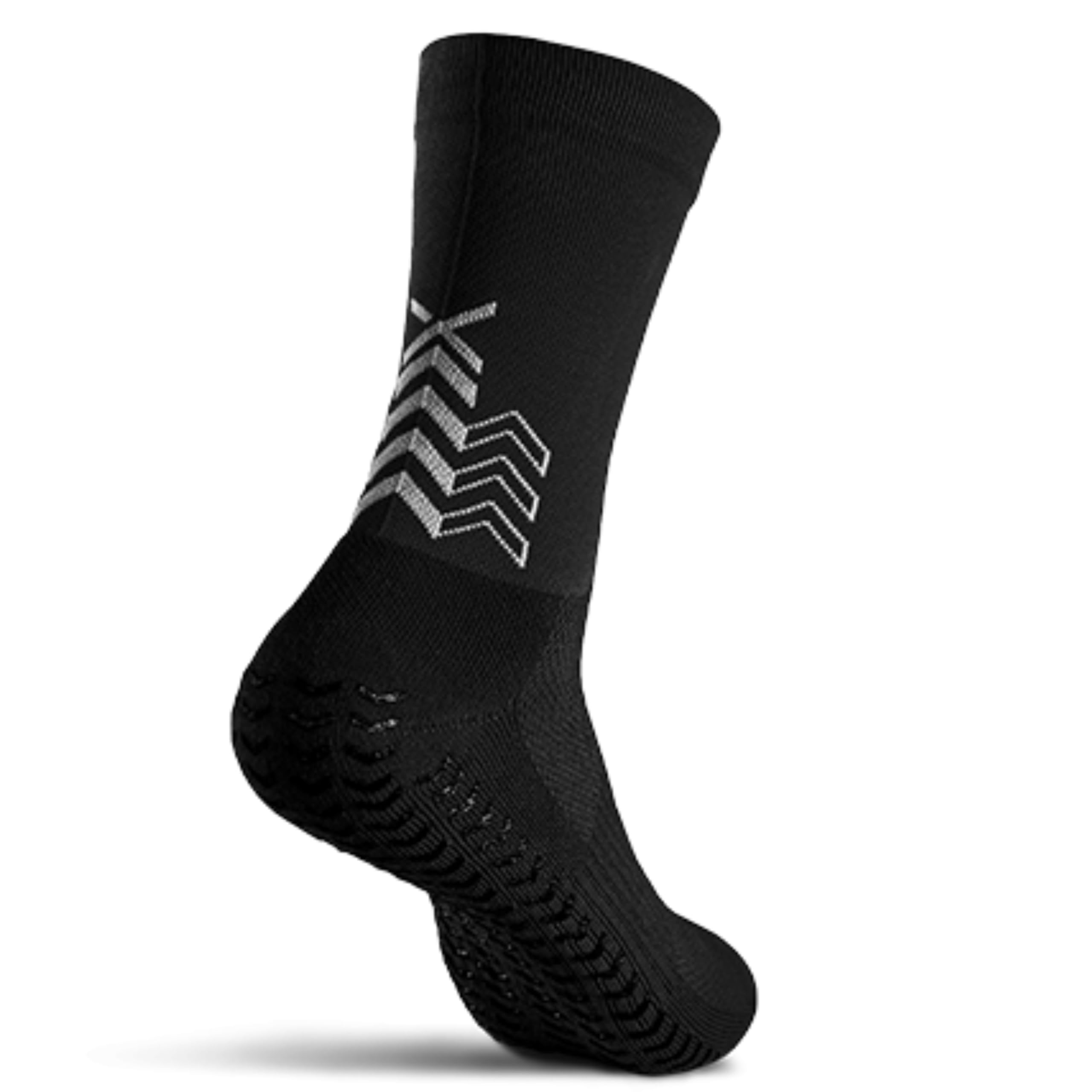 SOXPro Ultraleichte Grip-Socken – doppelseitige Silikonpfeile für maximalen Halt – blasenbeständig für Laufen, Fußball, Tennis (US, Alpha, Medium, Regular, Regular, Schwarz)