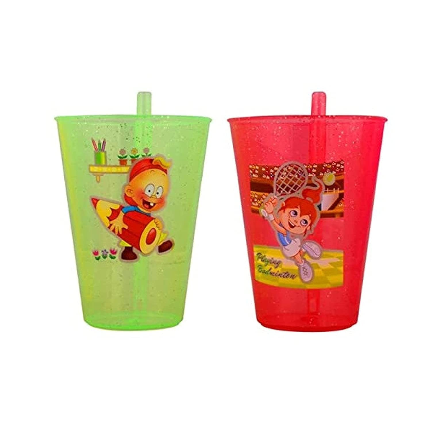 faas Plastic Sipper Glass with Straw for Kids Easy to sip The Water Pack of 2 (Mulicolor) 1