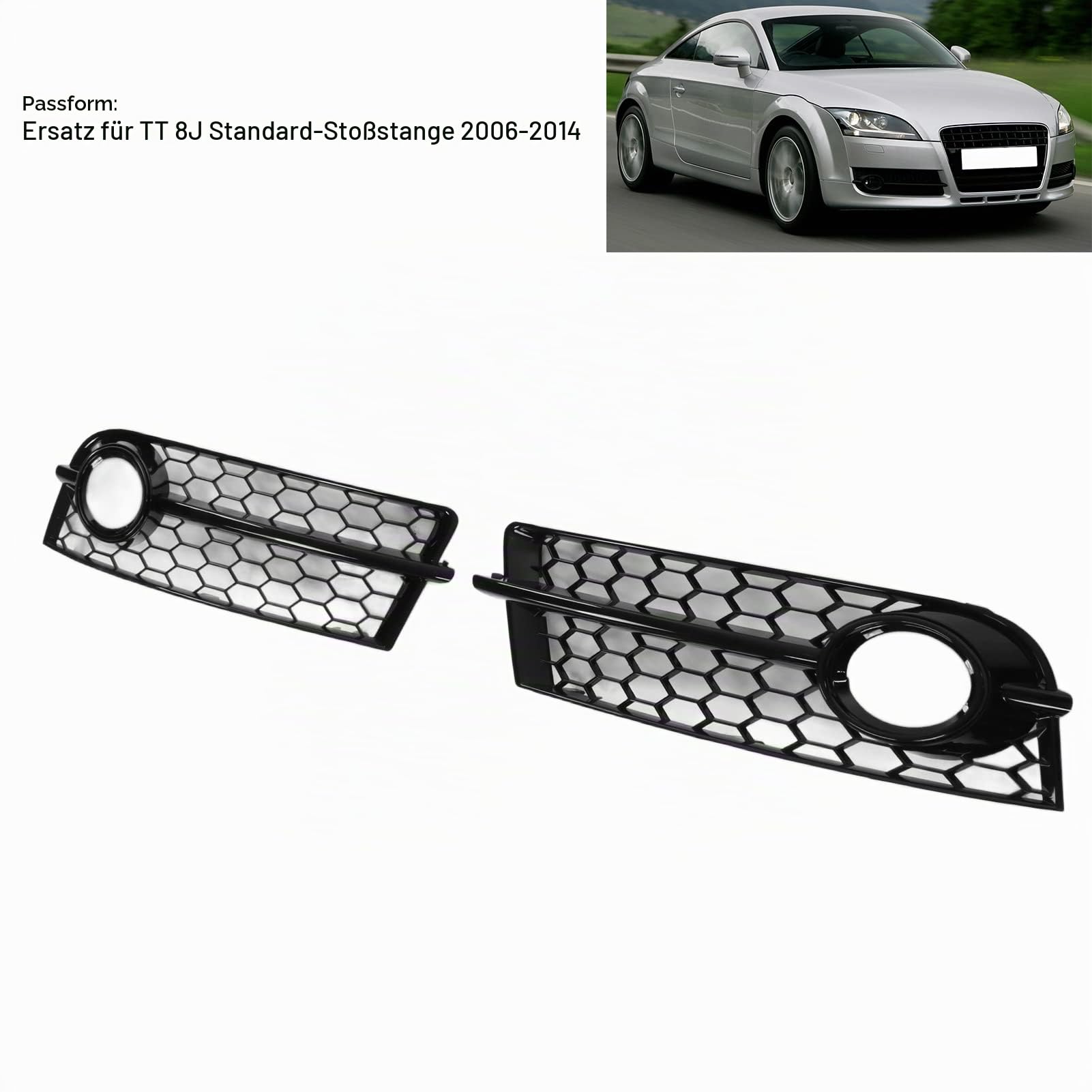 Nebelscheinwerferabdeckung, 2 Stk. ABS-Kunststoff Frontstoßstange Nebelscheinwerfergitterabdeckung Zierleiste Schwarz Glänzend Ersatz für TT 8J Standard Stoßstange 2006-2014 Gitter