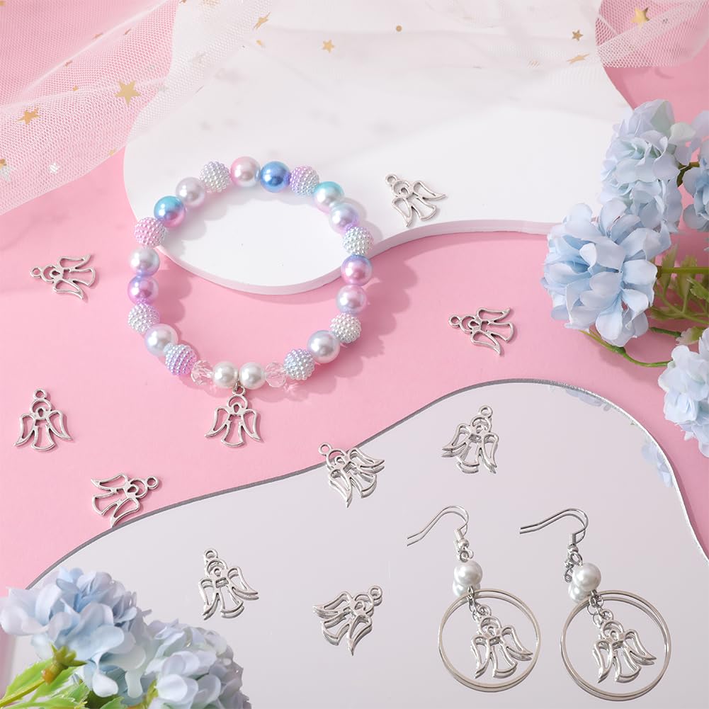 SUNNYCLUE 1 Box 100Pcs Christmas Angel Charms Bulk Angel Charm Silver Antique Tibetan Alloy Fairy Wing Pendants Valentine Wings for jewellery Making DIY Necklace Earring Beginners Women - Image 4