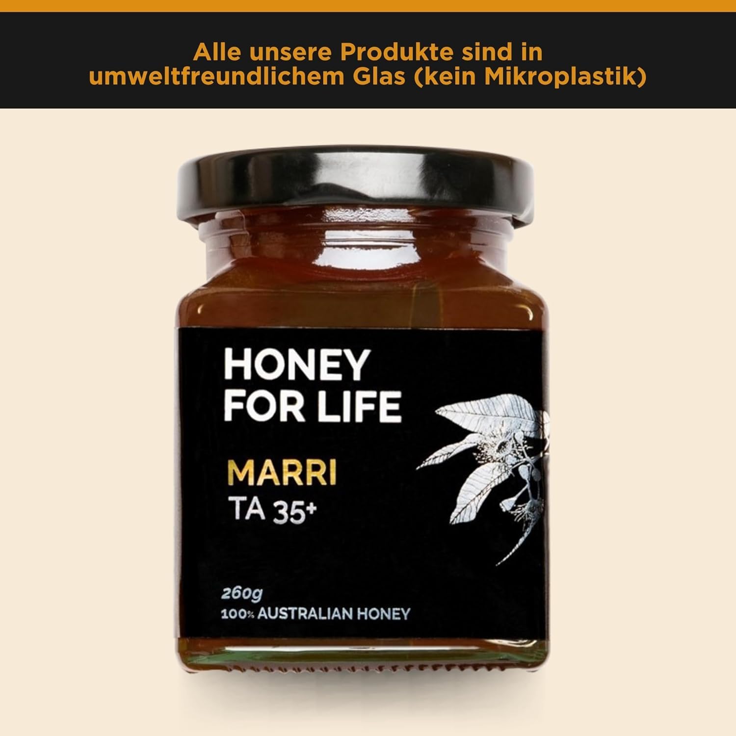Honey for Life Marri Honig TA35+ ~ 2x stärker als Manuka Honig 550 MGO (>= MGO 1125+) | Westaustralien Rohhonig, Zertifiziert im Glas | Übertrifft Honig Manuka Honig 1000 MGO - 260g