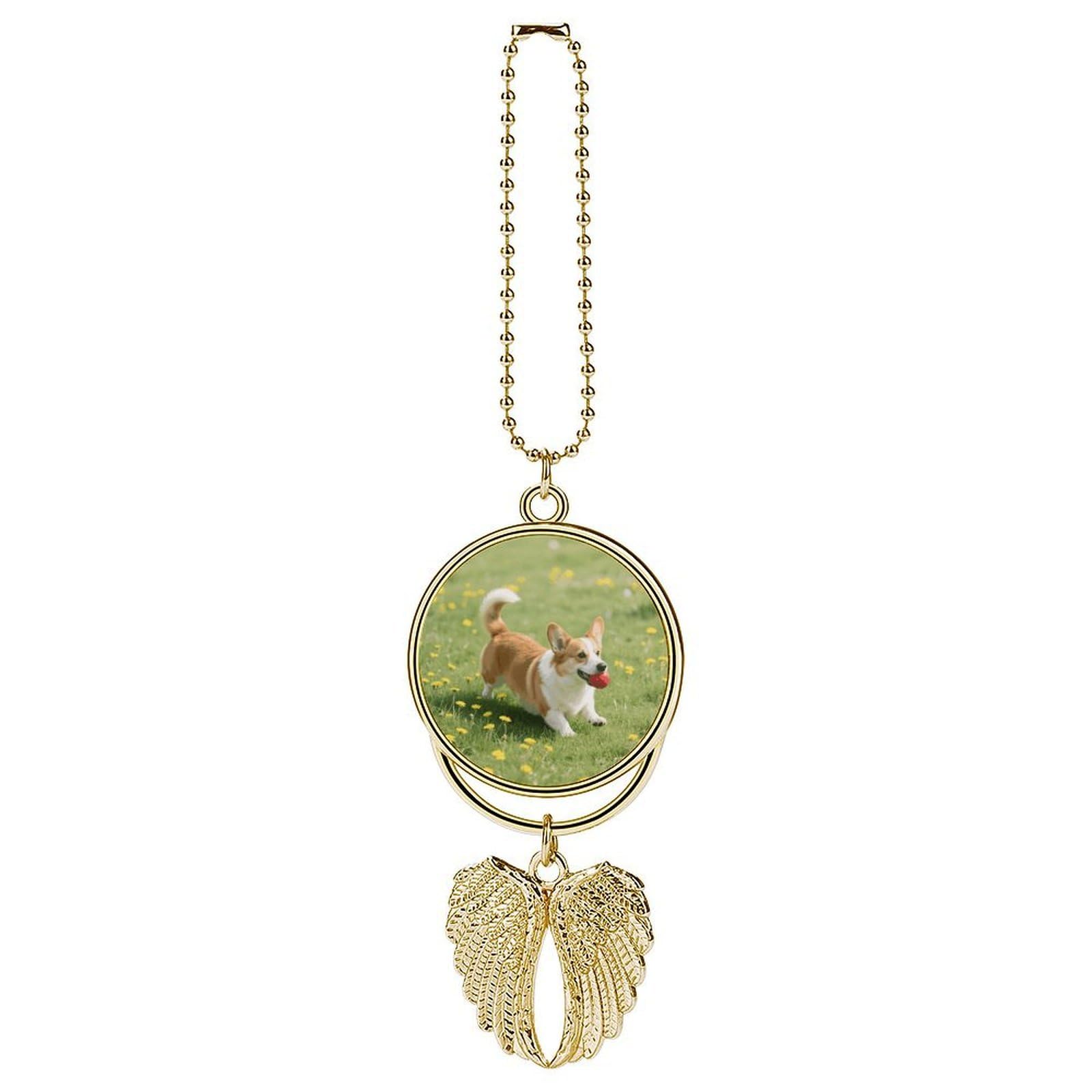 Corgi Guardian Angel Wing Car Ornament for Mirror, Zinc Alloy Hanging Charm with Spiritual Design for Protection, Rearview Mirror Accessory Decor Gift for Women Men(Golden)