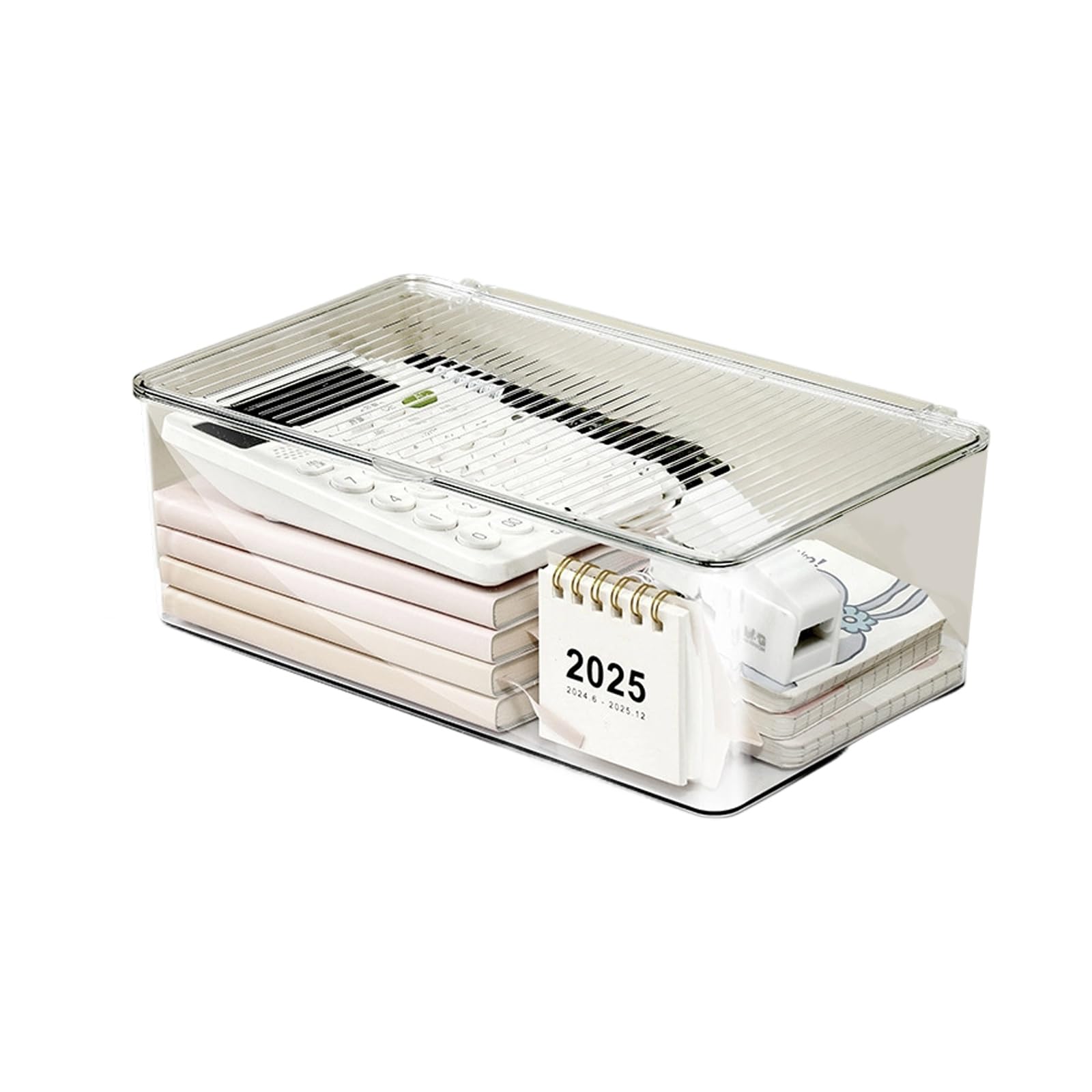 Jazuaiao Desktop Organiser with Lid for Supplies Book Flipping Top Transparency Acrylic Cosmetic Stackable Box Flipping Top Organiser