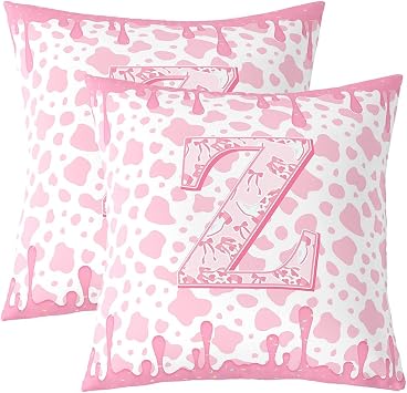 Manfei Pink Sweet Cream Drip Throw Pillow Cover Cute Cowgirl Letter Z Double Sides Pillow Case for Kids Boys Girls Room Decor,Kawai Cow Dots Print Cushion Cover for Bed Couch Sofa,2 Pack 16"x16"