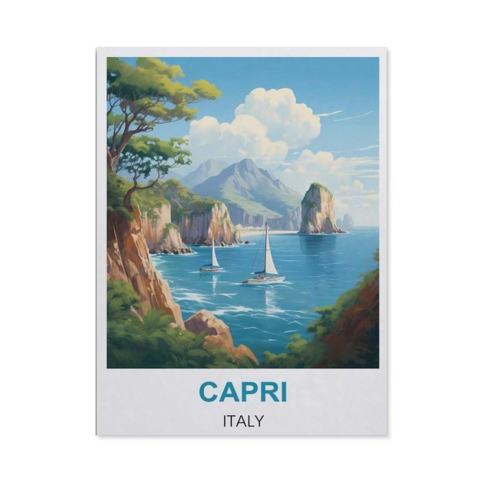 BEAYODKP Full Diamond 5D DIY Diamond Painting，Capri Italy Vintage Travel Posters，3D Diamond Embroidery Cross Stitch Mosaic Needle Works（40 x 50 cm/15.74 x 19.68 inches）-CB74