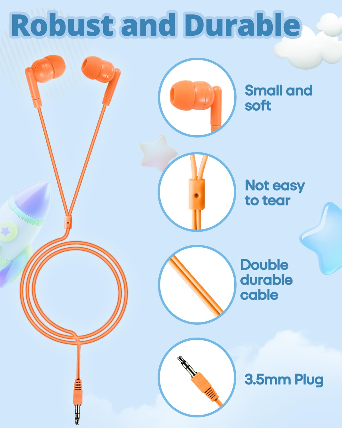 Confezione da 100 auricolari in-ear con jack da 3,5 mm, per studenti scolastici e scolastici, per bambini, ragazzi e ragazze