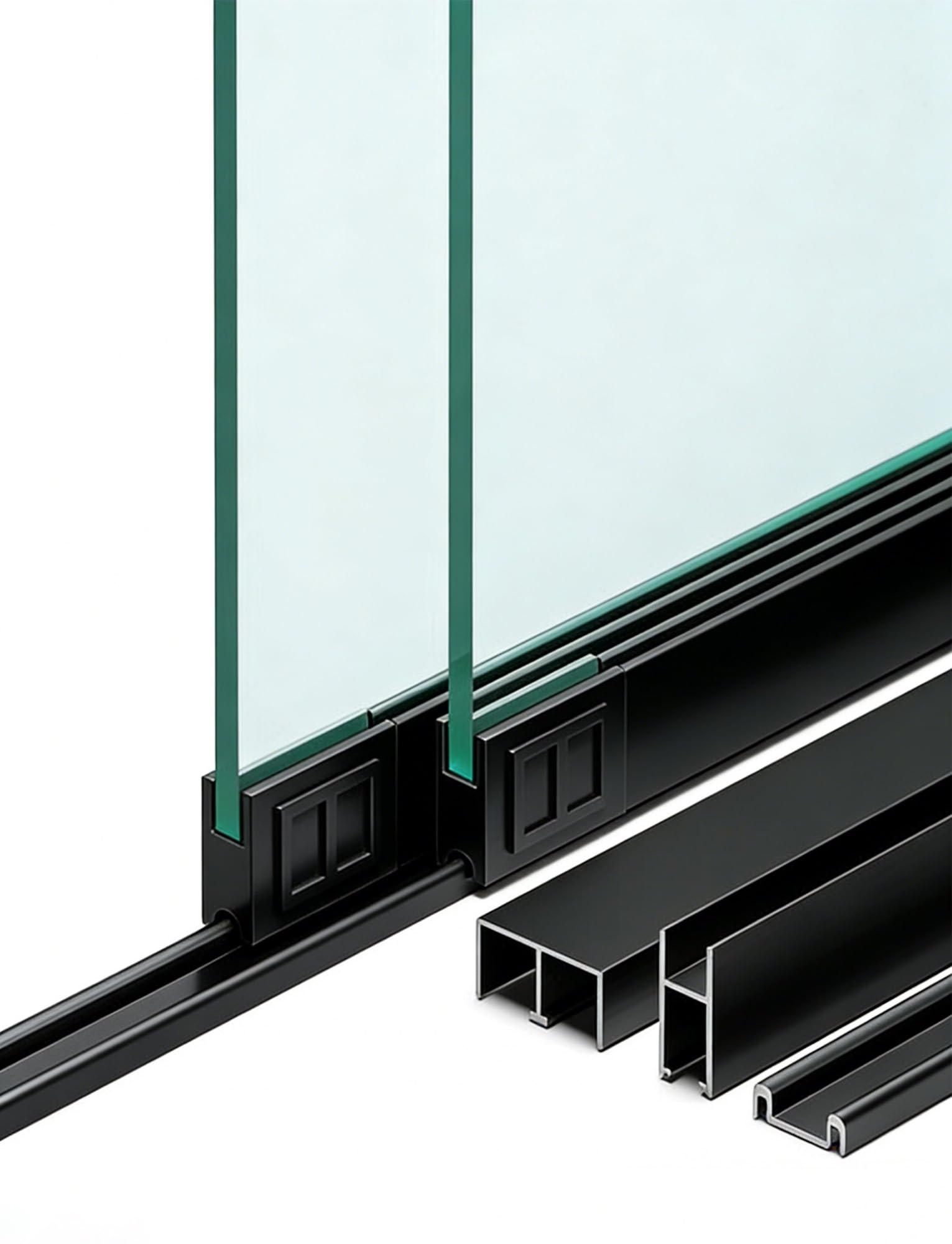 Riel de aluminio para puerta corrediza de cristal, rieles de doble ranura con ruedas de polea, se adapta a vidrio de 5 mm/8 mm, para armarios de vino, vitrinas y puertas correderas de muebles del