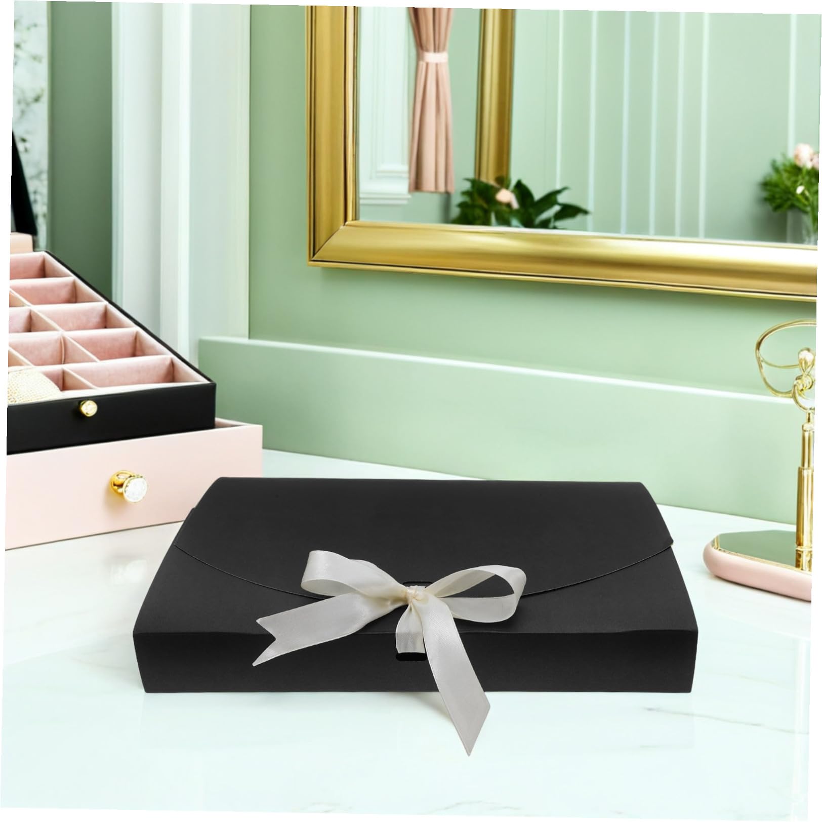 Holibanna Schwarzes Geschenkbox 20 Stück mit Schleifenband Rechteckige Verpackungen für Schals Hemden und Dessous für Valentinstag Hochzeit Babyparty und Feiern