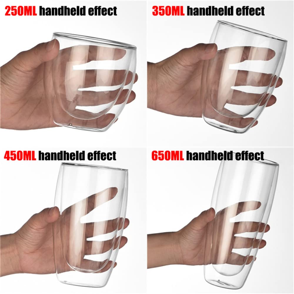 NOBRIM Taza de Cristal de Doble Pared de 80/150/250/350/450ml, Taza de Agua Resistente al Calor, Taza Transparente, Vasos para Beber para Bar, Fiesta, jarras de Cerveza