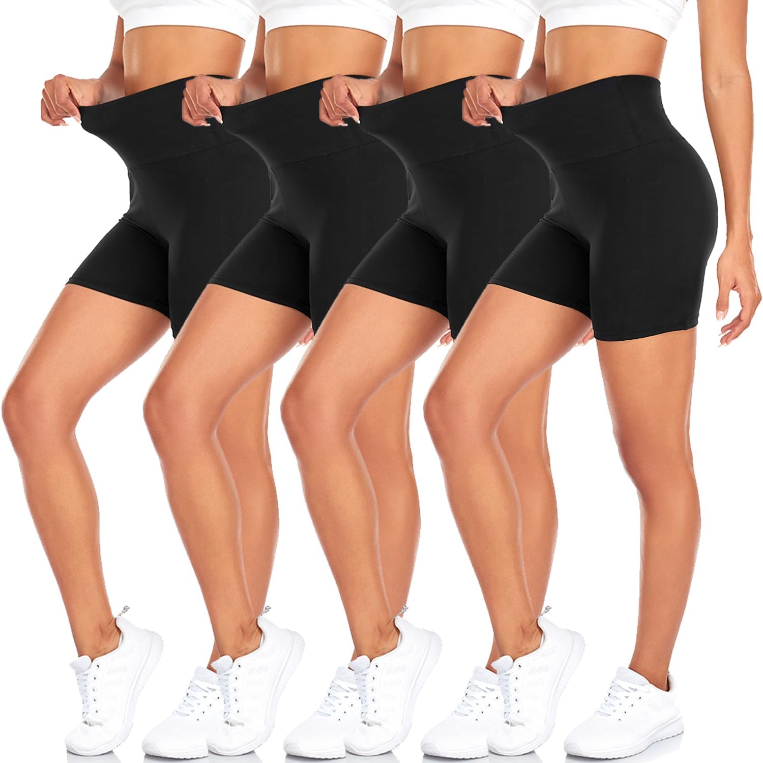 MOREFEEL 4er Pack Radlerhose Damen Kurze Hose Sporthose High Waist Leggings Blickdicht Sportshorts Elastisch Yogahose Sommer Hotpants Dehnbar Laufhose für Gym Sport Shorts Fitness Alltag
