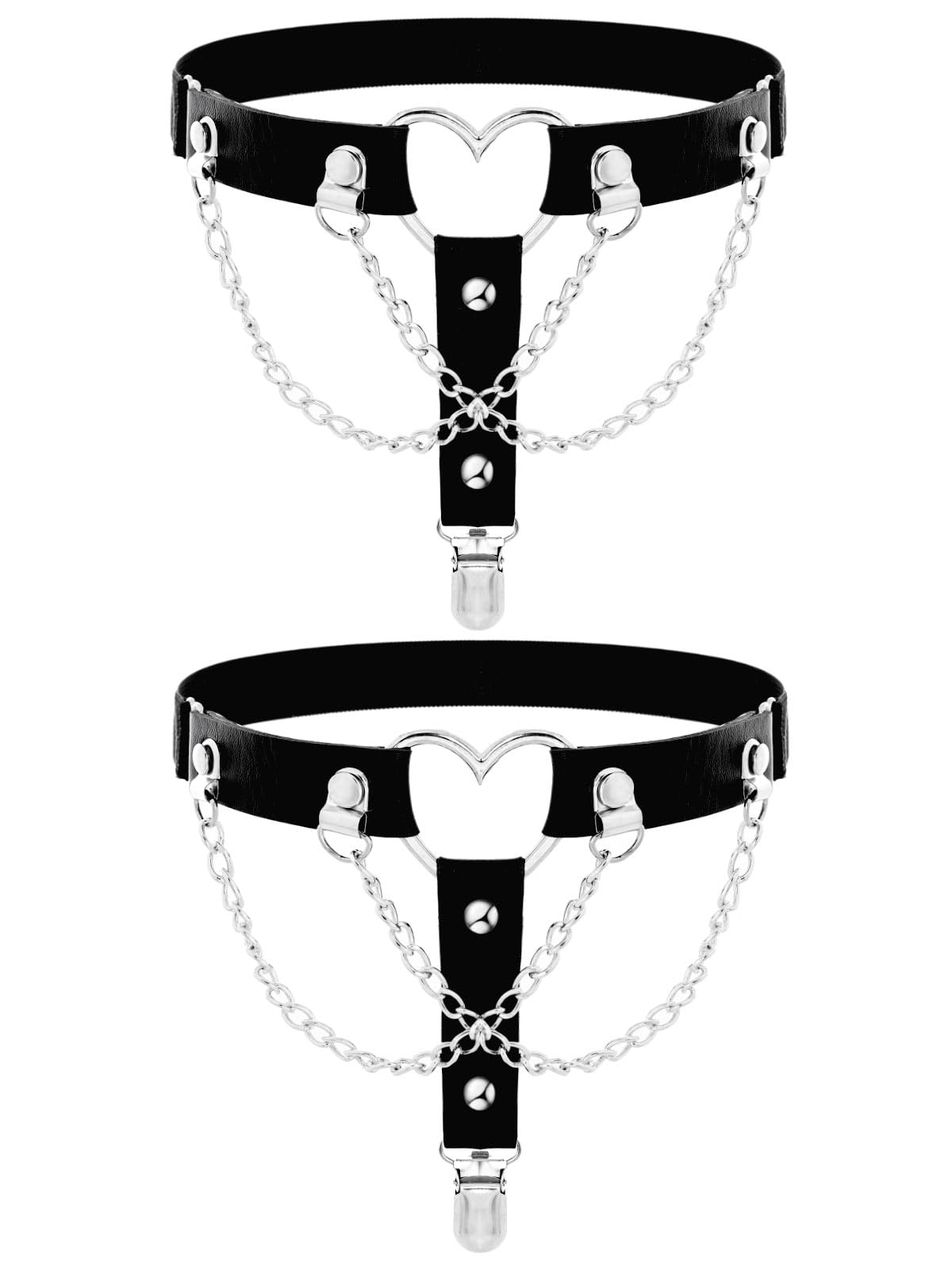 Thigh High Garter Belt Adjustable Rock Heart Gothic Leg Suspender Belts Rave Party Thigh Lingerie for Women(2 PCs)