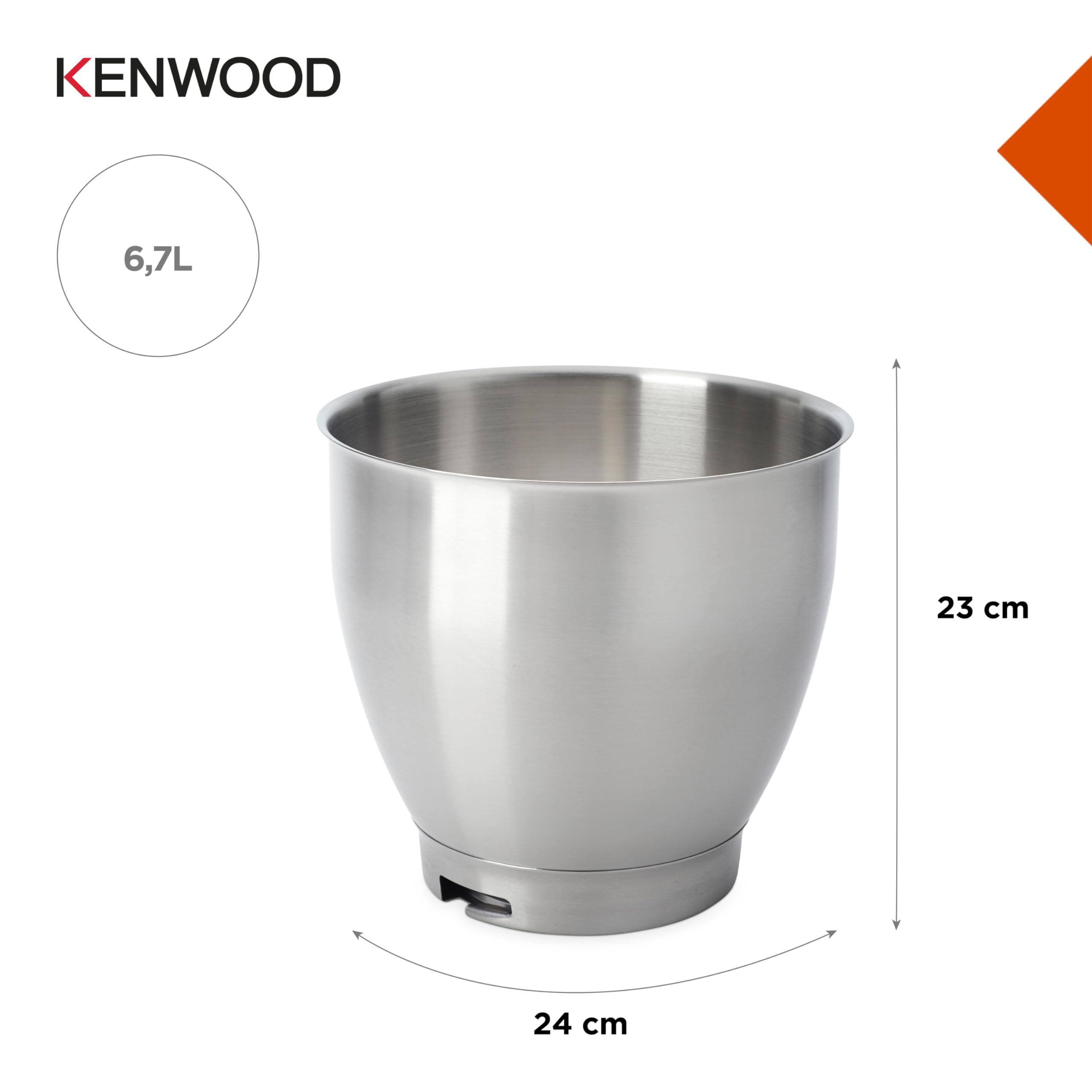 Kenwood Mixing Bowl, Stainless Steel Bowl Chef Elite Food Processor Accessories 6,7 Liter Silver