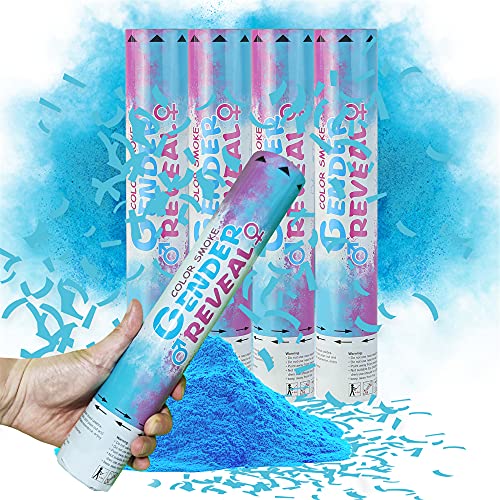 SWYIVY Gender Reveal Powder Cannon Smoke Bomb, Biodegradable Boy Confetti Cannon Party Supplies, Baby Gender Reveal Decorations, Blue Popper Shooters