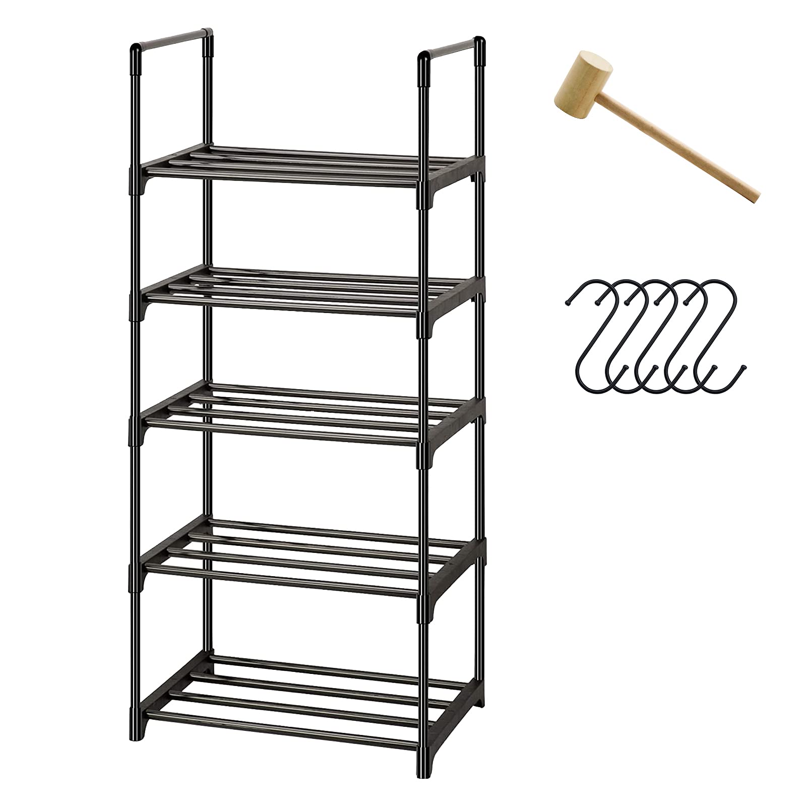 5 Tier Shoe Rack,Small Stackable Shoe Organiser,Metal Black Slim Shoe Storage for 10 Pairs,Space Saving Shoes Shelf,Freestanding Shoe Racks Storage for Entryway,Living Room,Hallway,Cloakroom(5 Tier)