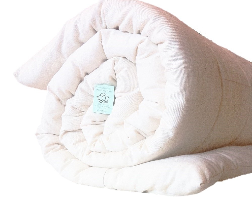 White Lotus Home Organic Cotton Mattress Topper with 100% Organic Twill Outer Case, Twin, Off White