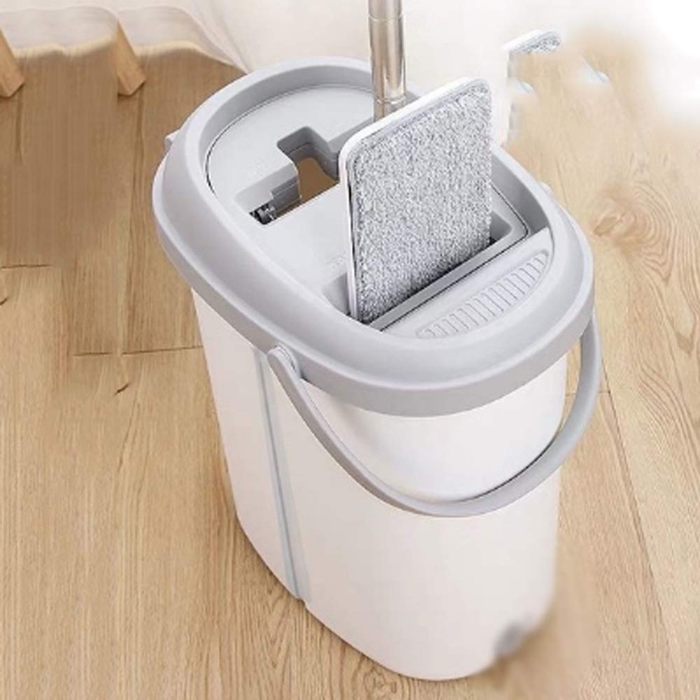 Fregona de Limpieza Manos Libres, fregona Plana de compresión con Cubo, Almohadillas de Microfibra para Limpieza de baldosas laminadas de Madera Dura. Aprendí Mucho.