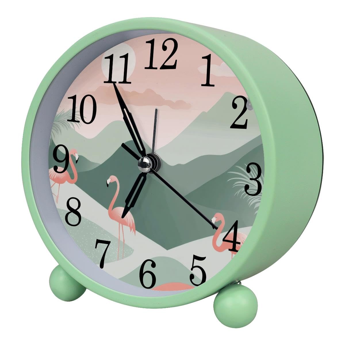 Luoweisi Alarm Clock Flamingo, Silent Non-Ticking with Night Light, Round Metal Alarm Clock for Office, Battery Operated, Bedroom, Elderly, Adults, Children, Student Gifts