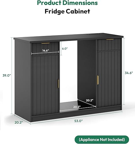 Miniatura 2 de Gabinete de barra de café acanalado de 53 pulgadas con espacio para refrigerador, gabinete de bar de vinos con cajón y almacenamiento de puerta,