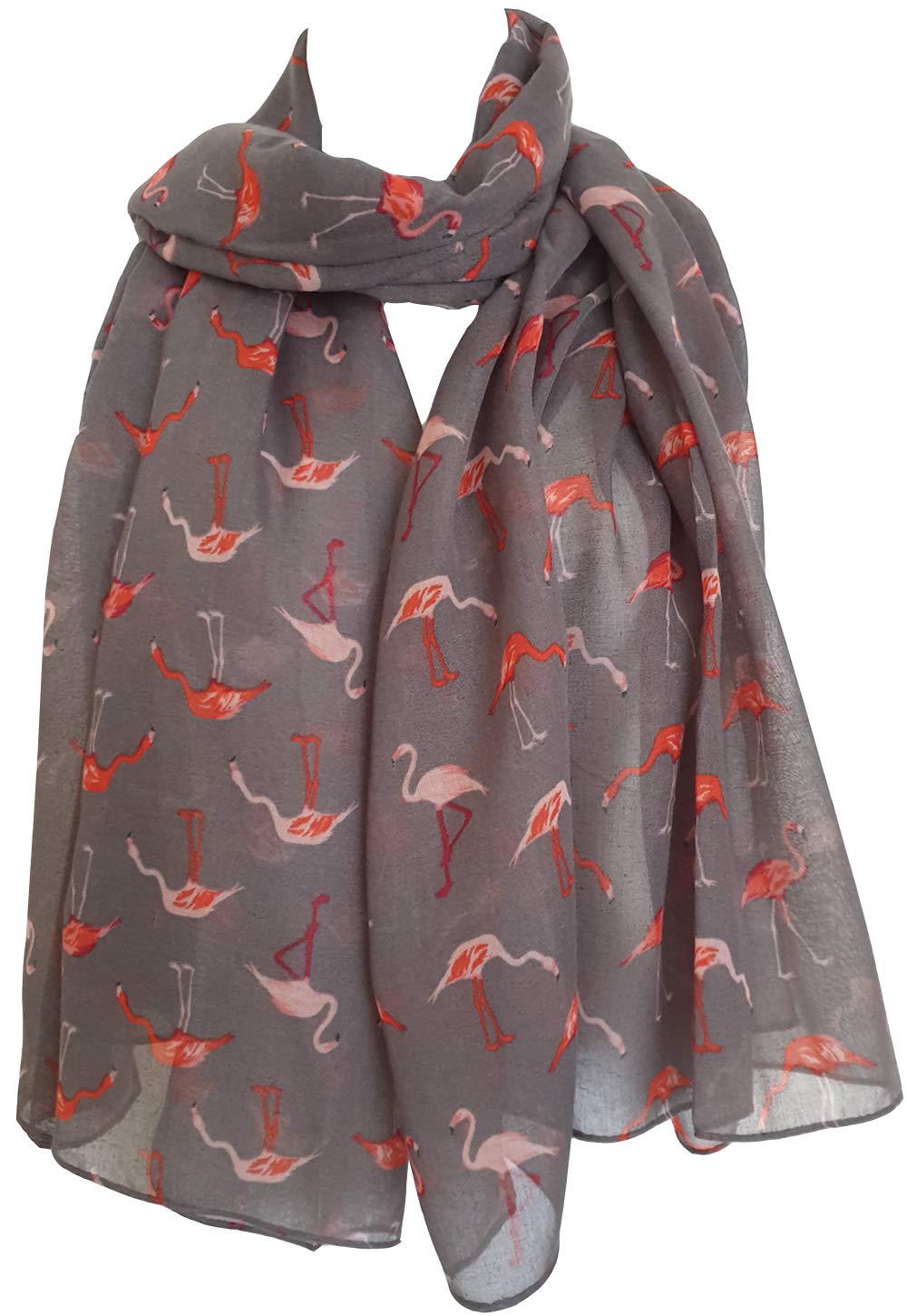 Glamlondon Women's Z19 - Grey Watercolour Flamingo Scarf Lightweight Printed Fashion Oversize Wrap (Z19 - Grey)