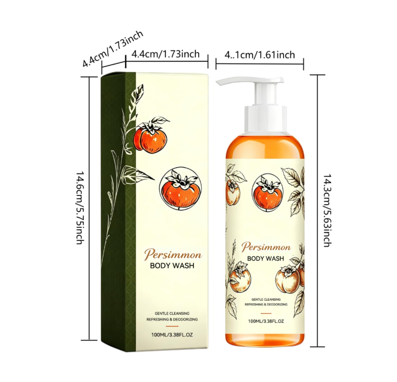 Gel Doccia Detergente Corpo Profumo Frutta Dolce Deodorante Fresco | Cura del corpo del gel doccia con estratto di cachi pulizia delicata effetto deodorante per uso quotidiano