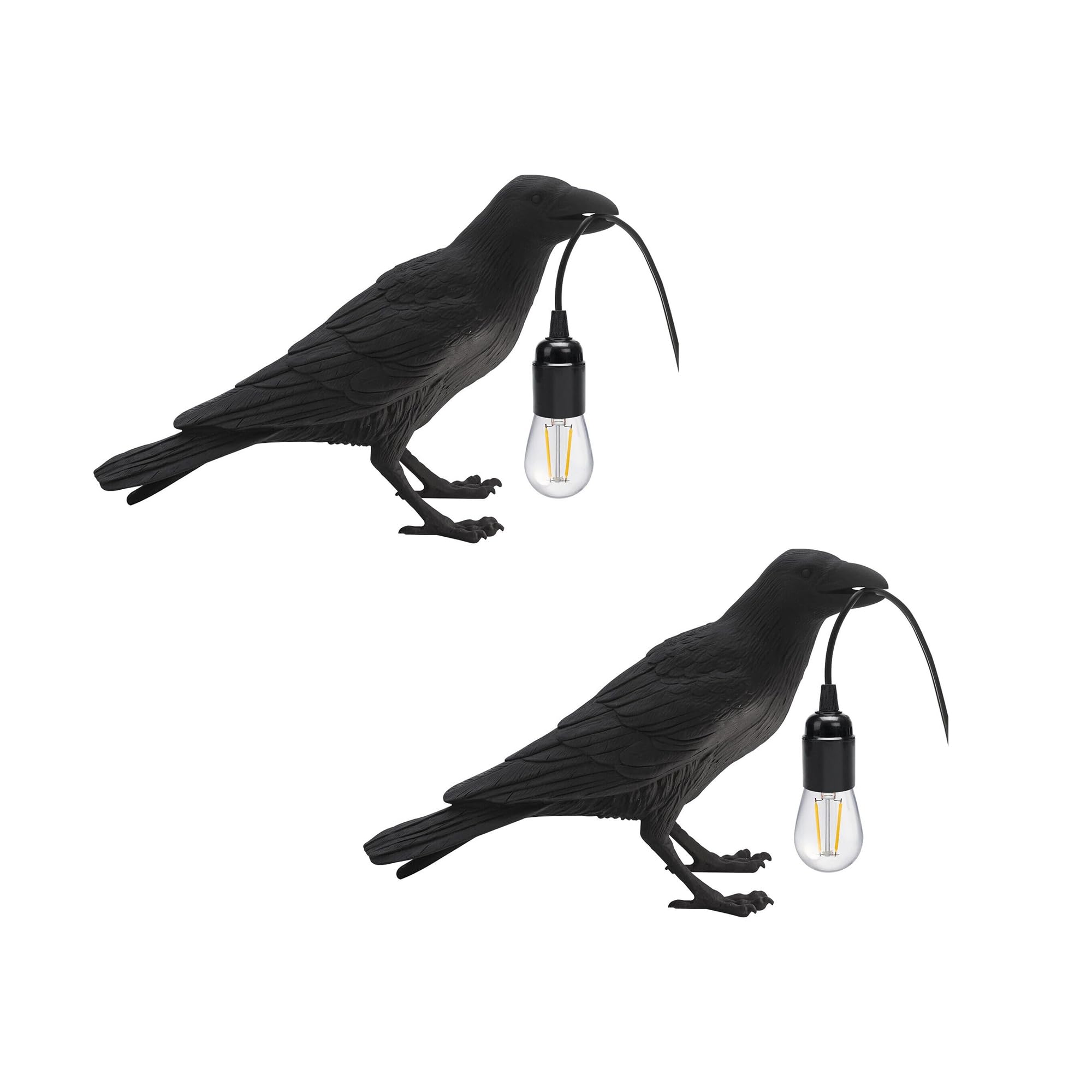 DC VOLTAGE 2 Pack Raven Table Lamp Gothic Black Crow 30cm Resin Bird Night Light with E27 Bulb Holder 3D Realistic Lamp for Halloween Decor Bedroom Home Unique Gift Idea and Novelty Lighting niches