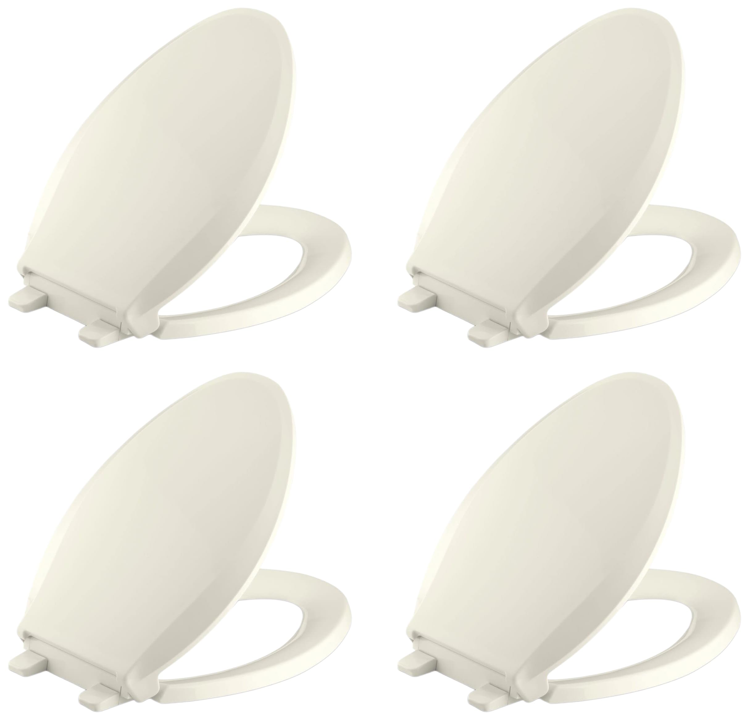 KOHLER K-4636-96 Cachet Quiet Close Elongated Toilet Seat, Slow Close Lid and Seat, Grip-Tight Bumpers and Installation Hardware, Biscuit (Pack of 4)