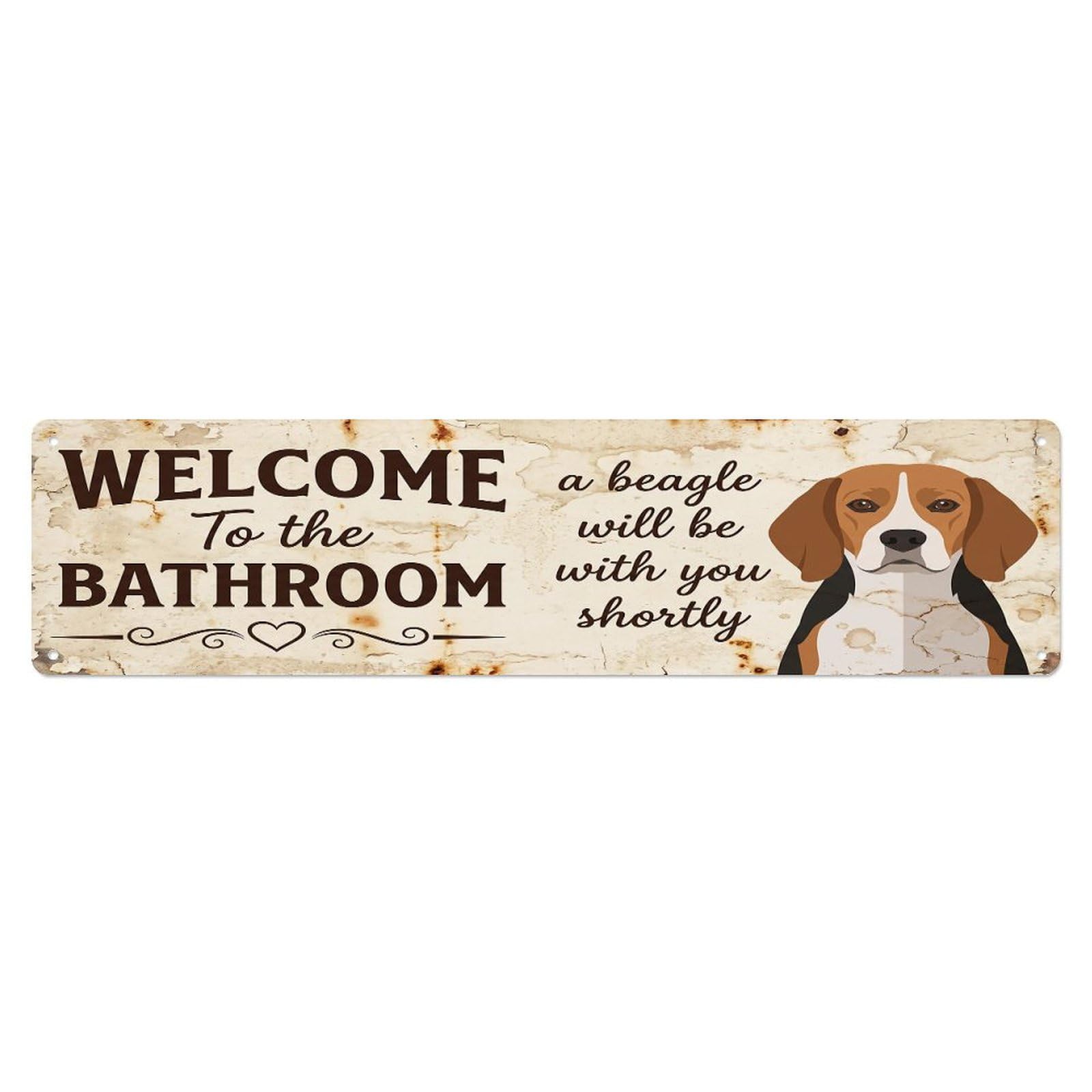 Vintage WELCOME To The BATHROOM Beagle Dog Metal Tin Sign