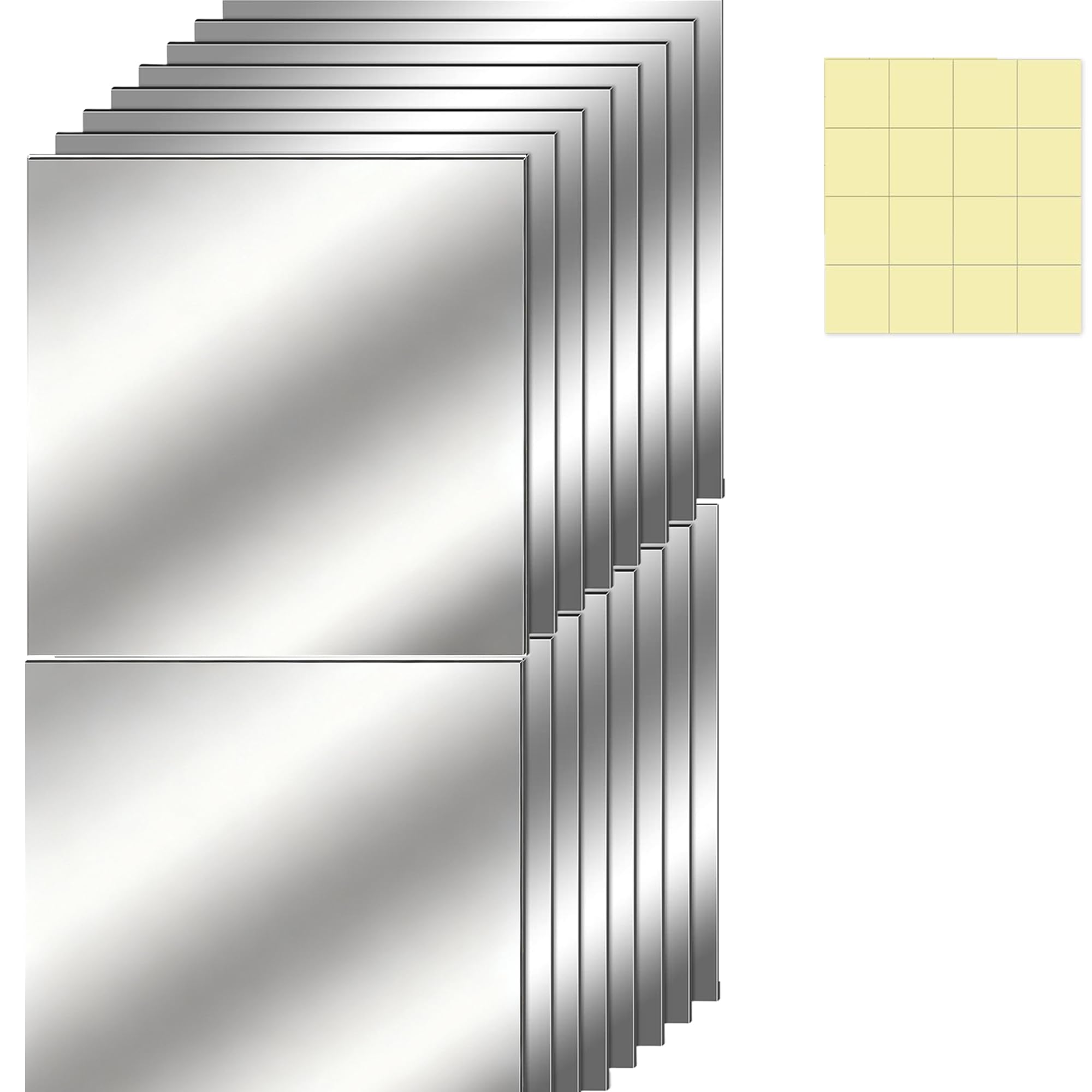 – Mirror Tiles, Self Adhesive Wall Decor DWUENT Modern Aesthetic Design for Home, 16-Pack Acrylic Waterproof Stickers 15x15cm Silver Reflective Panels