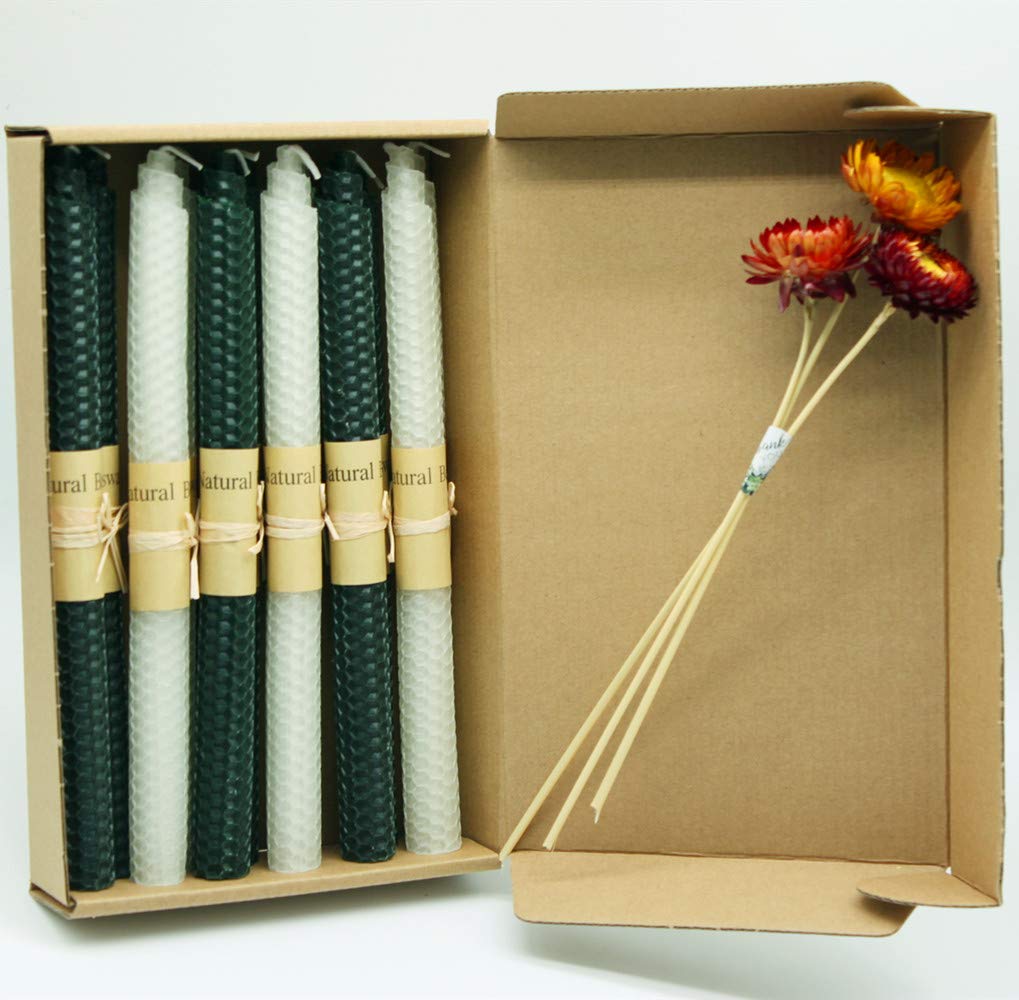 Karma Delights 6 Pairs 100% Pure Beeswax Handmade Taper Candles, 10 Inch Smokeless Dripless Wax Candles, Beeswax Candle for Home Gift Ideas, 2 Colors