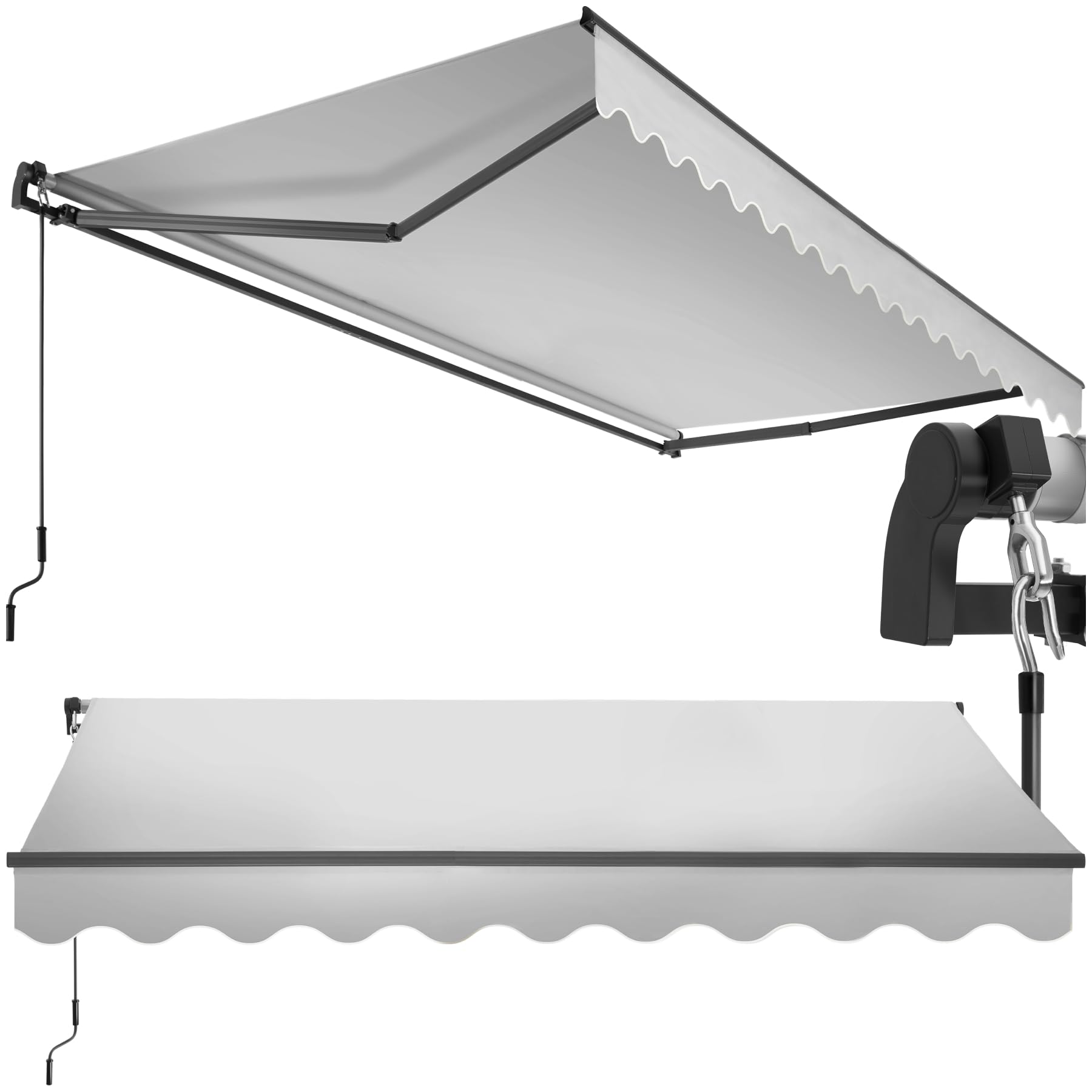 tectake® Store banne Manuel Marquise avec Manivelle Auvent de terrasse Pare Soleil Multi-Fonction Store Exterieur terrasse Enroulable Brise Soleil en Aluminium laqué époxy - Gris Clair, 300 x 250 cm