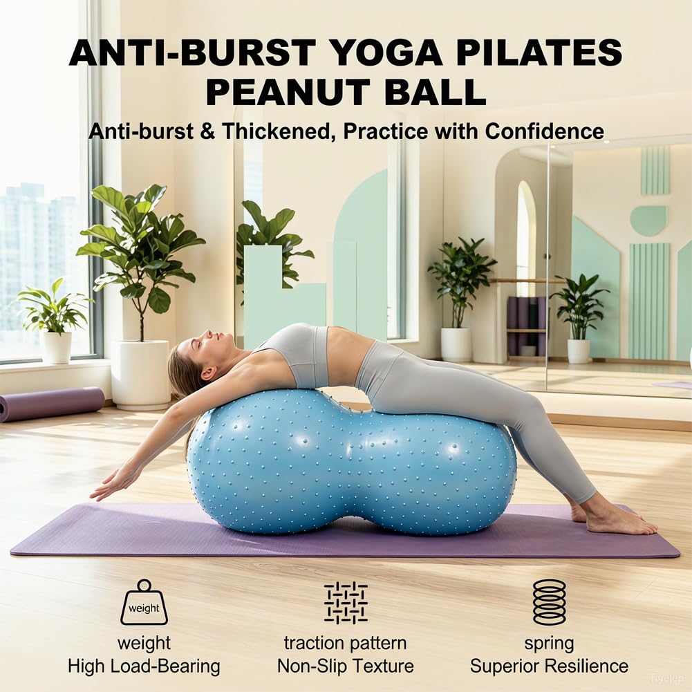 RANJIMA Palla da yoga, 90 x 45 cm, palla da ginnastica, yoga, arachidi, con pompa ad aria, palla terapia, sport, fitness, regalo per adulti e bambini, attrezzature per il fitness per palestre, uffici