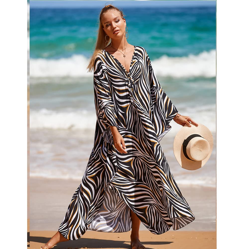 Maxi Lungo Beach Caftano Donna Oversize Abito da Spiaggia Copricostumi Pareos Boho Kimono Costume da Bagno Cover Up