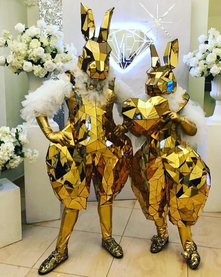 Espectáculo formal y parque de atracciones desfiles personalizado cosido a mano de encaje dorado espejo espejo hombre traje