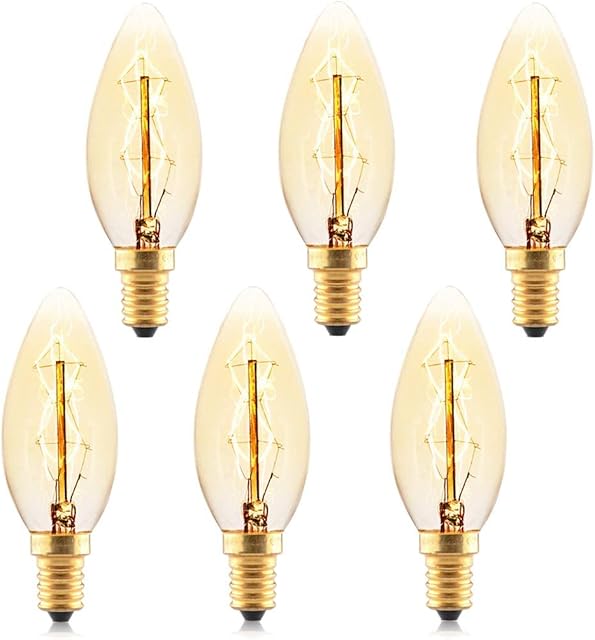 FanciBuy Vintage E14 Bulb, Candle Bulbs Small Screw 25W, 6 Pack Light Bulbs Small Screw in dimmable, Edison Screw Bulb SES E14, 240V