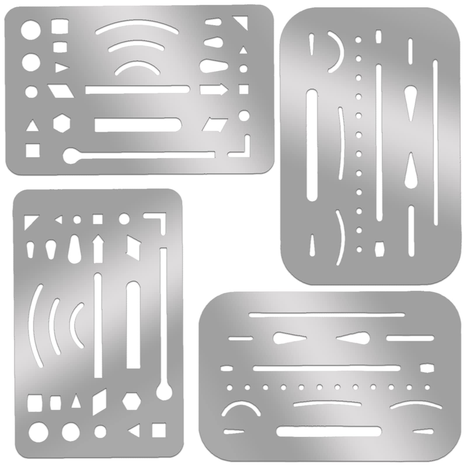 Drawing Template Shield, 4 Pcs Erasing Shields Stainless Steel Drawing Template Drafting Tools Metal with for Mechanical Drawing Engineering to School Supplies Mechanical Drawing Engineering Design
