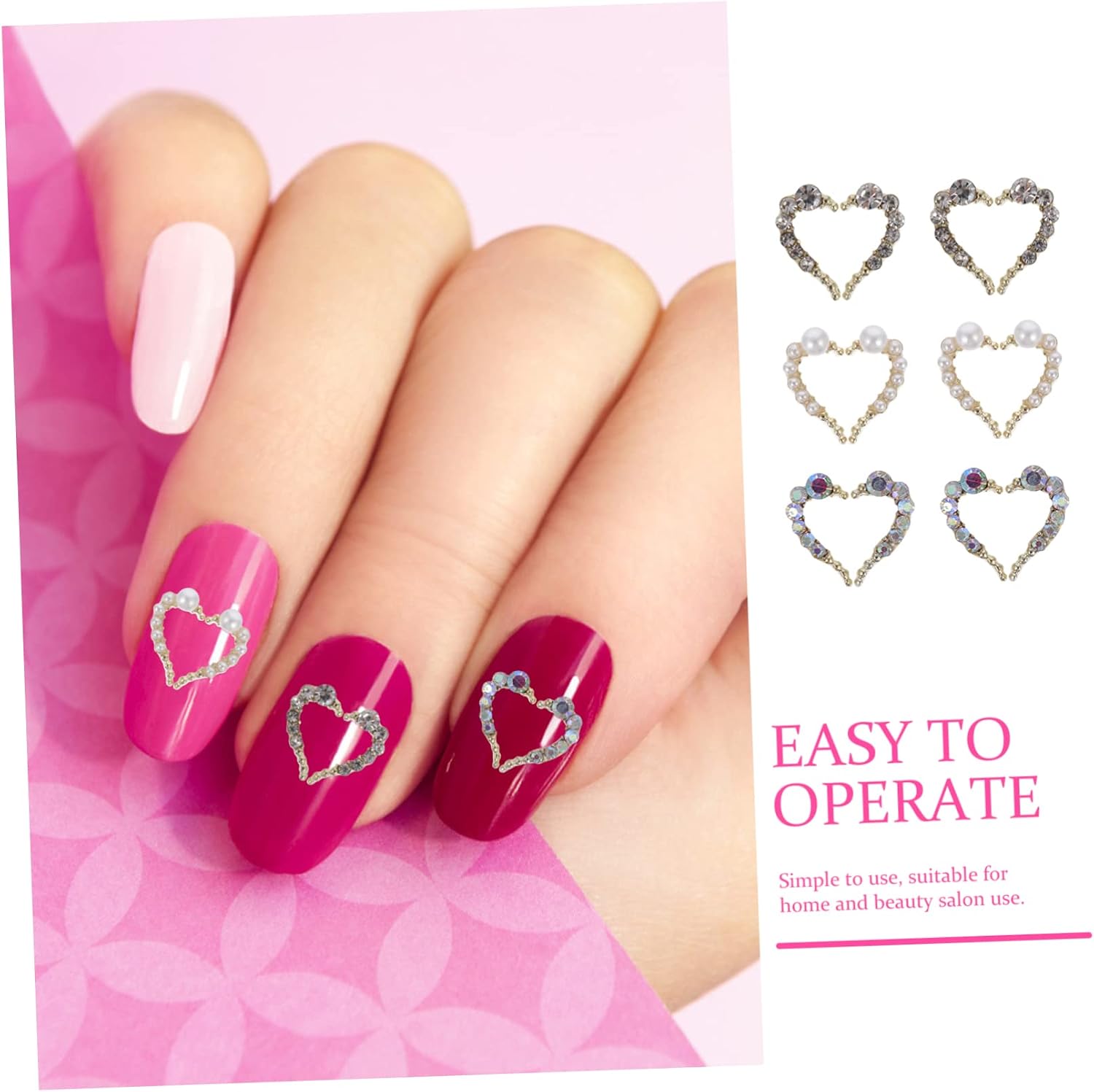 Didiseaon 12pcs Heart Shape Nail Decors DIY Nail Art Supply Long-Lasting for Stunning Manicure Designs for Beginners Professionals