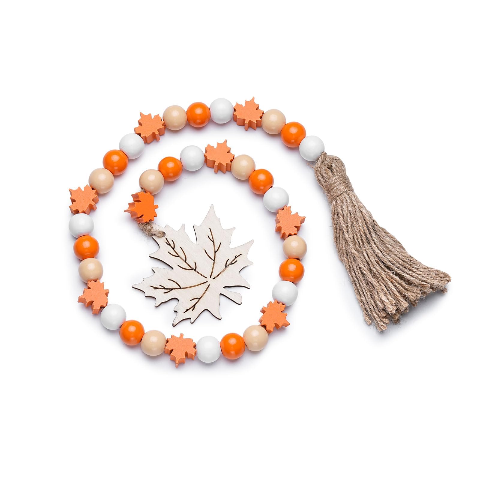 ELECDON Wood Bead Garland with Tassel, 30Inch Farmhouse Natural Wood String Beads for Wall Hanging Vase Handle Door Tiered Tray Decor, Thanksgiving Halloween Fall Harvest Party Fireplace Ornament